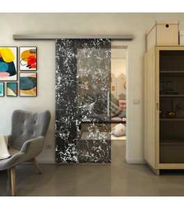Glasschiebetür SLIM-LINE - Fineprint Model 054 Weiss auf Grauglas
