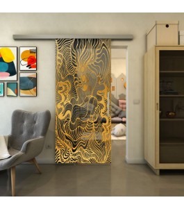 Glasschiebetür SLIM-LINE - Fineprint Model 056 Gold auf Grauglas