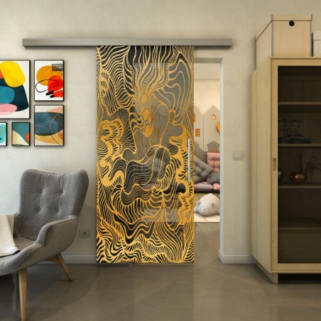 Glasschiebetür SLIM-LINE - Fineprint Model 056 Gold auf Grauglas