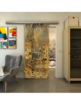 Glasschiebetür SLIM-LINE - Fineprint Model 056 Gold auf Grauglas
