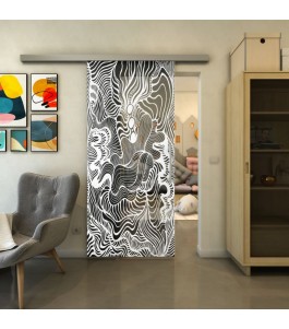 Glasschiebetür SLIM-LINE - Fineprint Model 056 Weiss auf Grauglas