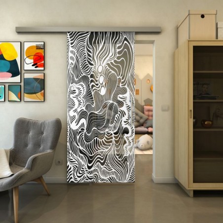 Glasschiebetür SLIM-LINE - Fineprint Model 056 Weiss auf Grauglas