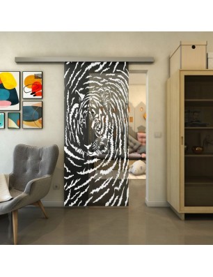 Glasschiebetür SLIM-LINE - Fineprint Model 057 Weiss auf Grauglas