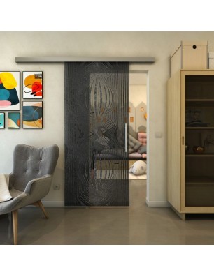 Glasschiebetür SLIM-LINE - Fineprint Model 058 Schwarz auf Grauglas