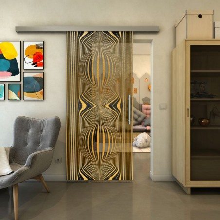 Glasschiebetür SLIM-LINE - Fineprint Model 058 Gold auf Grauglas