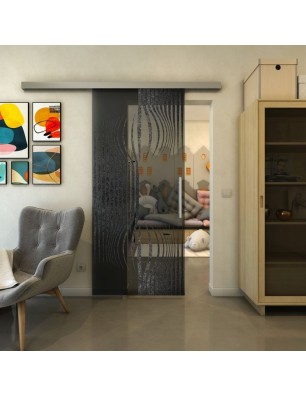 Glasschiebetür SLIM-LINE - Fineprint Model 059 Schwarz auf Grauglas