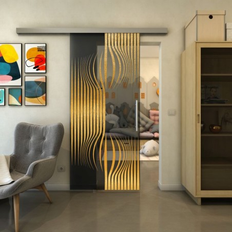 Glasschiebetür SLIM-LINE - Fineprint Model 059 Gold auf Grauglas