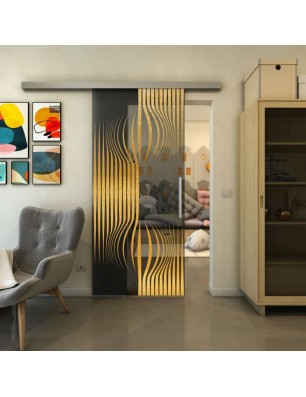Glasschiebetür SLIM-LINE - Fineprint Model 059 Gold auf Grauglas