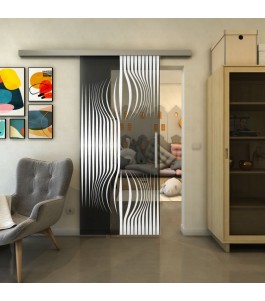 Glasschiebetür SLIM-LINE - Fineprint Model 059 Weiss auf Grauglas