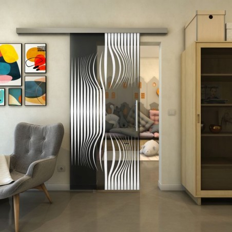 Glasschiebetür SLIM-LINE - Fineprint Model 059 Weiss auf Grauglas