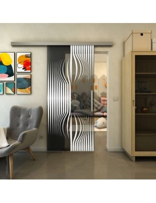 Glasschiebetür SLIM-LINE - Fineprint Model 059 Weiss auf Grauglas