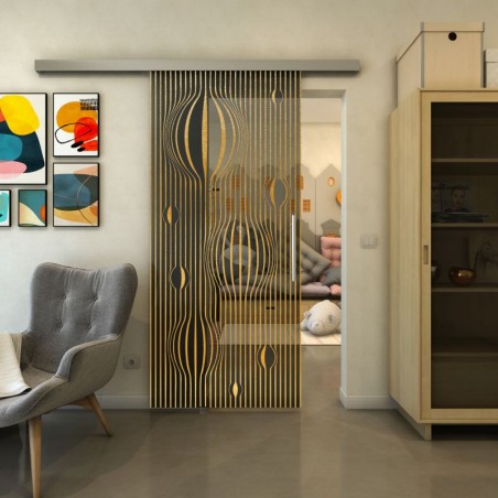Glasschiebetür SLIM-LINE - Fineprint Model 060 Gold auf Grauglas
