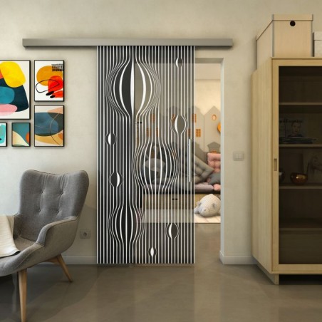 Glasschiebetür SLIM-LINE - Fineprint Model 060 Weiss auf Grauglas