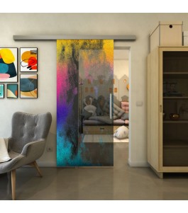 Glasschiebetür SLIM-LINE - Fineprint Model 061 Verlauf auf Grauglas