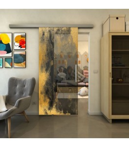 Glasschiebetür SLIM-LINE - Fineprint Model 061 Gold auf Grauglas
