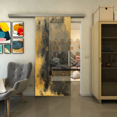 Glasschiebetür SLIM-LINE - Fineprint Model 061 Gold auf Grauglas