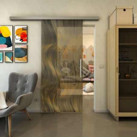 Glasschiebetür SLIM-LINE - Fineprint Model 062 Gold auf Grauglas