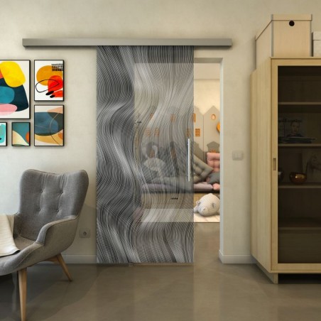 Glasschiebetür SLIM-LINE - Fineprint Model 062 Weiss auf Grauglas