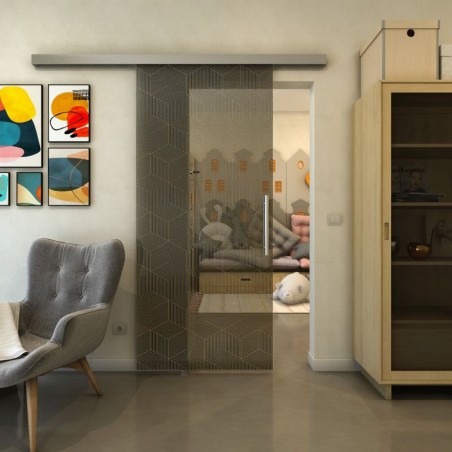 Glasschiebetür SLIM-LINE - Fineprint Model 063 Gold auf Grauglas