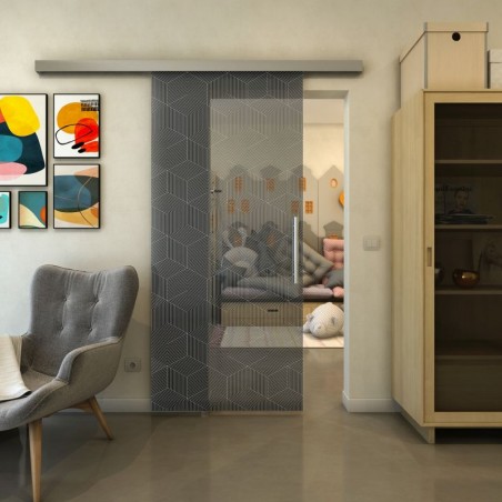 Glasschiebetür SLIM-LINE - Fineprint Model 063 Weiss auf Grauglas