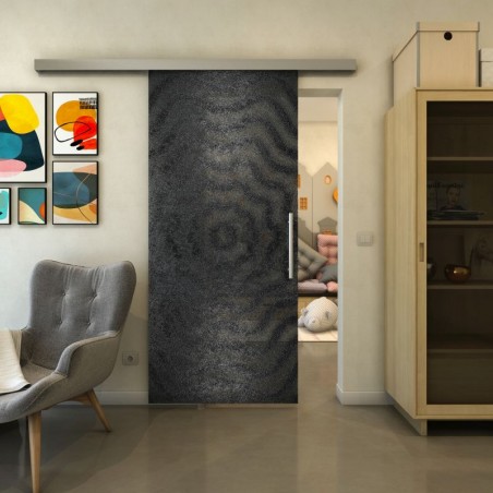 Glasschiebetür SLIM-LINE - Fineprint Model 064 Schwarz auf Grauglas