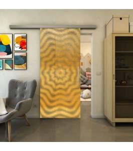 Glasschiebetür SLIM-LINE - Fineprint Model 064 Gold auf Grauglas