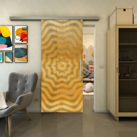 Glasschiebetür SLIM-LINE - Fineprint Model 064 Gold auf Grauglas