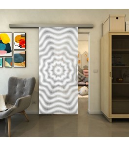 Glasschiebetür SLIM-LINE - Fineprint Model 064 Weiss auf Grauglas