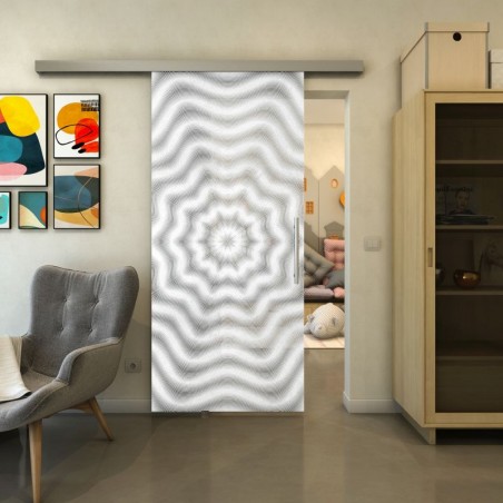 Glasschiebetür SLIM-LINE - Fineprint Model 064 Weiss auf Grauglas