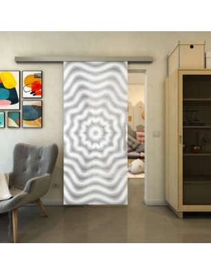 Glasschiebetür SLIM-LINE - Fineprint Model 064 Weiss auf Grauglas