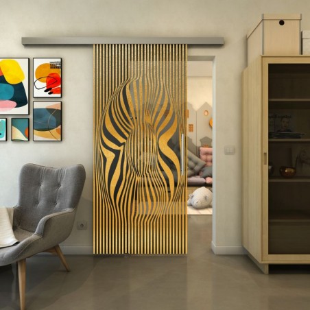 Glasschiebetür SLIM-LINE - Fineprint Model 065 Gold auf Grauglas