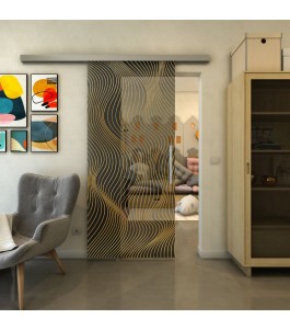 Glasschiebetür SLIM-LINE - Fineprint Model 066 Gold auf Grauglas