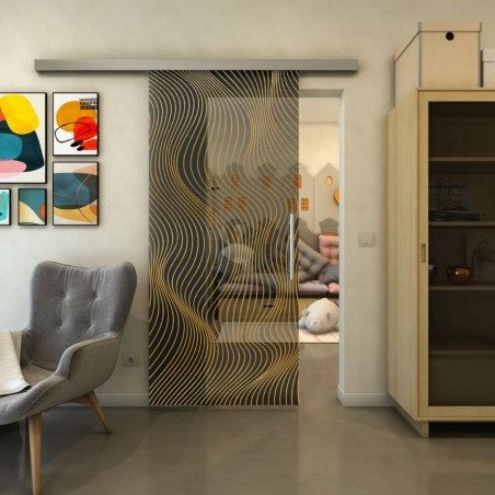 Glasschiebetür SLIM-LINE - Fineprint Model 066 Gold auf Grauglas