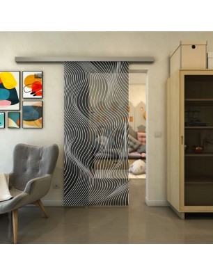 Glasschiebetür SLIM-LINE - Fineprint Model 066 Weiss auf Grauglas