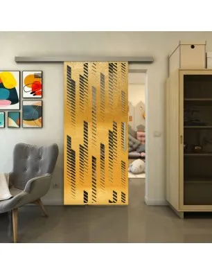 Glasschiebetür SLIM-LINE - Fineprint Model 067 Gold auf Grauglas