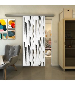 Glasschiebetür SLIM-LINE - Fineprint Model 067 Weiss auf Grauglas