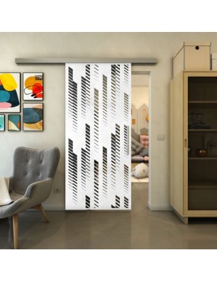 Glasschiebetür SLIM-LINE - Fineprint Model 067 Weiss auf Grauglas