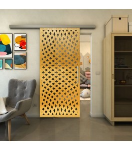 Glasschiebetür SLIM-LINE - Fineprint Model 068 Gold auf Grauglas