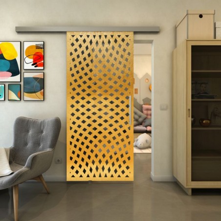 Glasschiebetür SLIM-LINE - Fineprint Model 068 Gold auf Grauglas