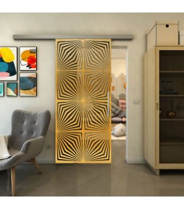 Glasschiebetür SLIM-LINE - Fineprint Model 069 Gold auf Grauglas