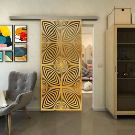 Glasschiebetür SLIM-LINE - Fineprint Model 069 Gold auf Grauglas