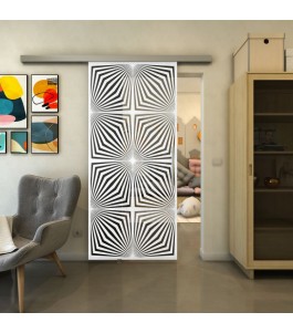 Glasschiebetür SLIM-LINE - Fineprint Model 069 Weiss auf Grauglas