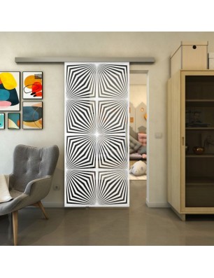 Glasschiebetür SLIM-LINE - Fineprint Model 069 Weiss auf Grauglas