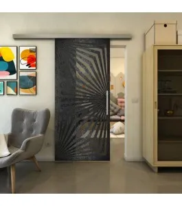 Glasschiebetür SLIM-LINE - Fineprint Model 070 Schwarz auf Grauglas