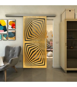Glasschiebetür SLIM-LINE - Fineprint Model 070 Gold auf Grauglas