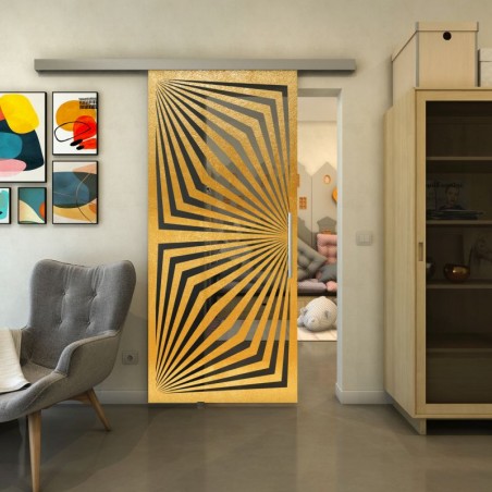 Glasschiebetür SLIM-LINE - Fineprint Model 070 Gold auf Grauglas