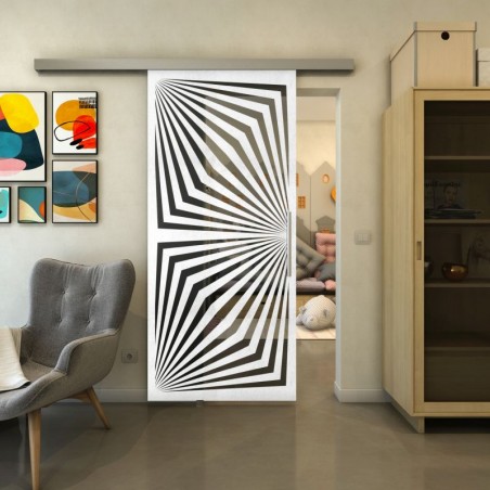 Glasschiebetür SLIM-LINE - Fineprint Model 070 Weiss auf Grauglas