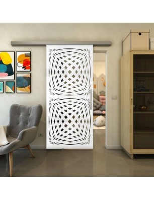 Glasschiebetür SLIM-LINE - Fineprint Model 071 Weiss auf Grauglas