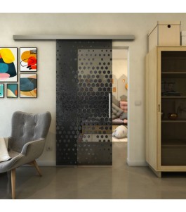 Glasschiebetür SLIM-LINE - Fineprint Model 072 Schwarz auf Grauglas