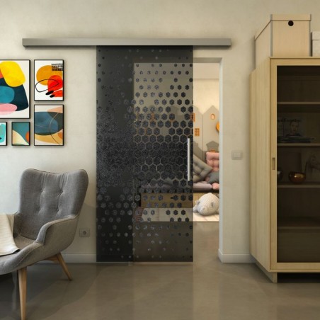 Glasschiebetür SLIM-LINE - Fineprint Model 072 Schwarz auf Grauglas